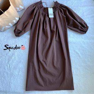 Pleated Dress With Balloon Sleeves